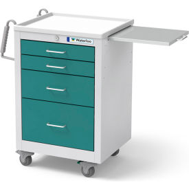 Waterloo Healthcare 4-Drawer Steel Junior Short Medical Bedside Cart Key Lock Teal Green JSGKU-3369-TLG