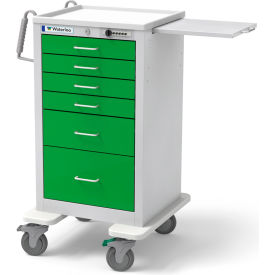 Waterloo Healthcare 6-Drawer Steel Junior Tall Medical Bedside Cart Push Button Lock Spring Green JTGSU-333369-SPG