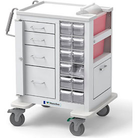 Waterloo Healthcare 4-Drawer Steel Short Phlebotomy Cart Gate Lock Bar Locks All Drawers White MSWA-3469-WHT