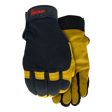 Leather Palm Gloves, Spandex, Goatskin, Black/Tan, XL, 1 PR MPN:005-X
