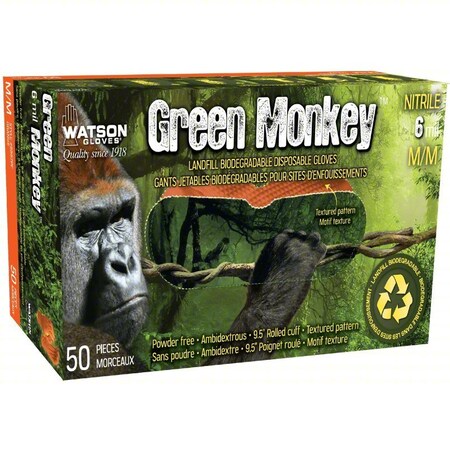 Green Monkey, Disposable Gloves, 6 mil Palm, Nitrile, Powder-Free, 50 PK, Orange, XL MPN:5557PF-X