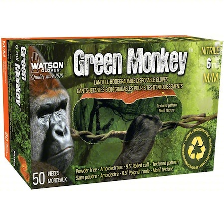 Green Monkey, Disposable Gloves, 6 mil Palm, Nitrile, Powder-Free, 50 PK, Orange, 2XL MPN:5557PF-XXL