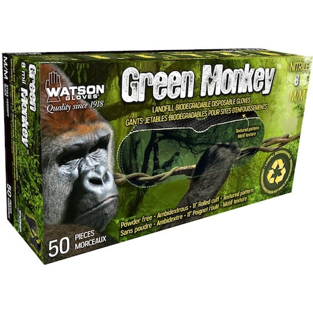 Green Monkey, Disposable Gloves, 8 mil Palm, Nitrile, Powder-Free, M, 50 PK, Black MPN:5558PF-M