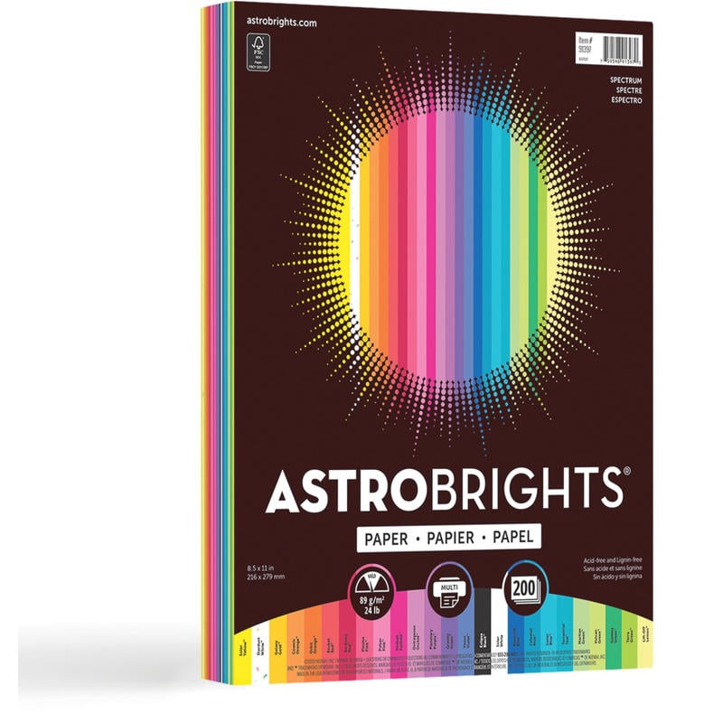 Astrobrights Smooth Multi-Use Printer & Copy Paper, Assorted Colors, Letter (8.5in x 11in), 200 Sheets Per Pack, 28 Lb, 94 Brightness (Min Order Qty 5) MPN:91397