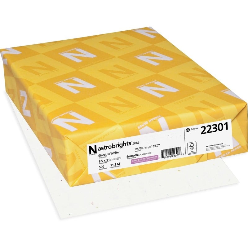 Wausau Astrobrights Inkjet/Laser Print Color Paper, Letter Size (8 1/2in x 11in), 24 Lb, Stardust White, Ream Of 500 Sheets MPN:22301