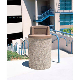 Concrete Waste Receptacle W/Brown Plastic Push Door Top - 26