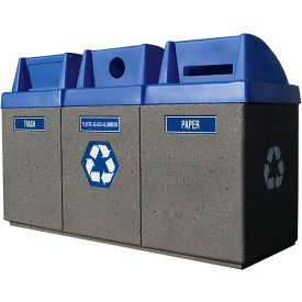 Wausau Concrete 3 Bin Trash and Recycle Container 132 Gallon Gray/Tan TF1222E23F-TF1430-0/7011-1/7021-1/7014-1