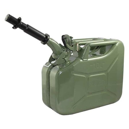 Gas Can, Cold Rolled Steel, 2.6 Gallon, Self-Venting, Includes Spout, 10 3/4 in H, Green MPN:JC0010KVS