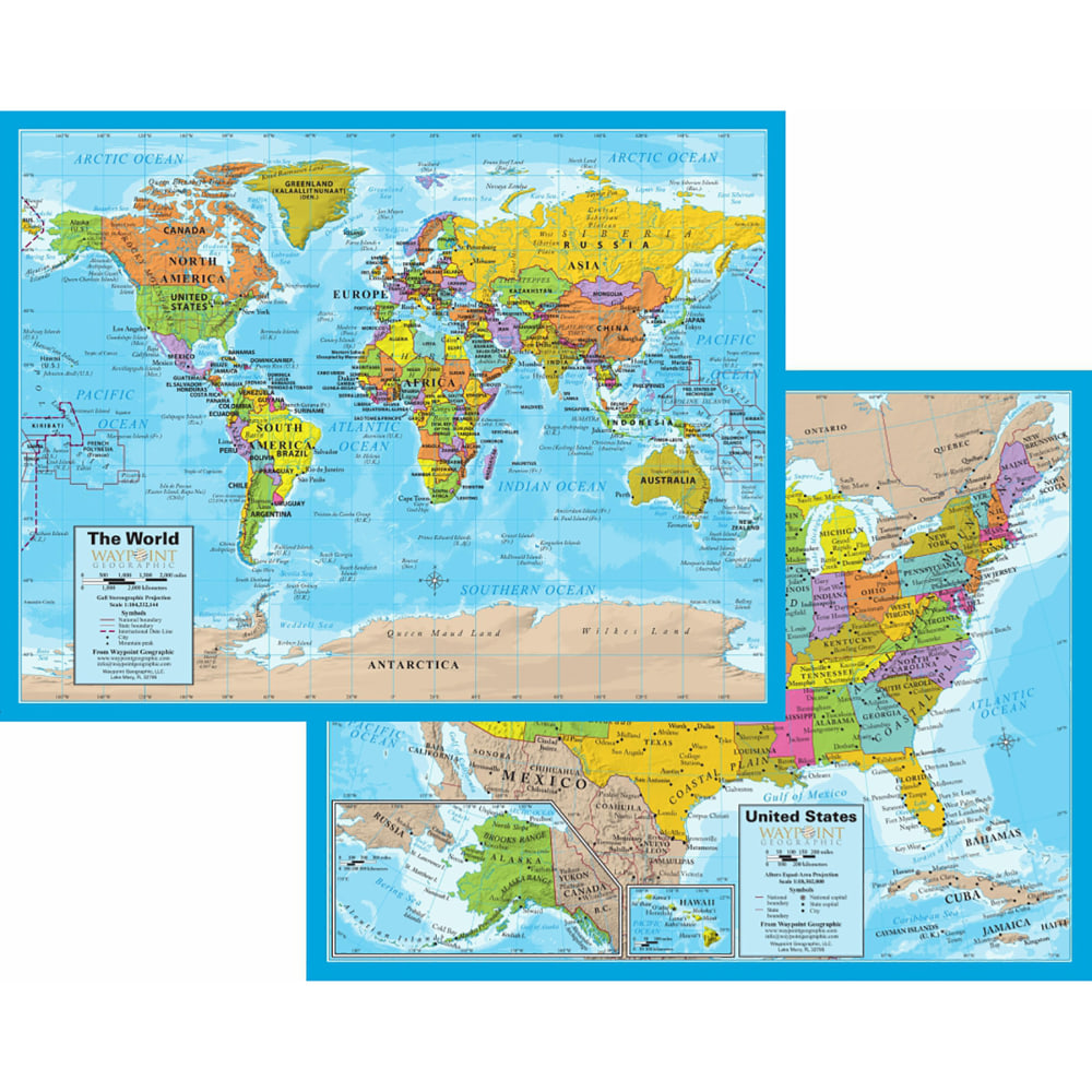 Waypoint Geographic World/USA Laminated Notebook Maps, 9in x 12in, Pack of 12 Maps MPN:RWPNB02