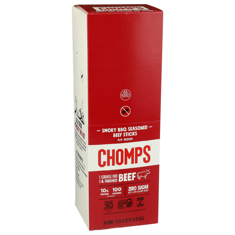 CHOMPS Snack Sticks, Smoky BBQ Beef, 1.15 Oz, Total Qty 24 MPN:CB144