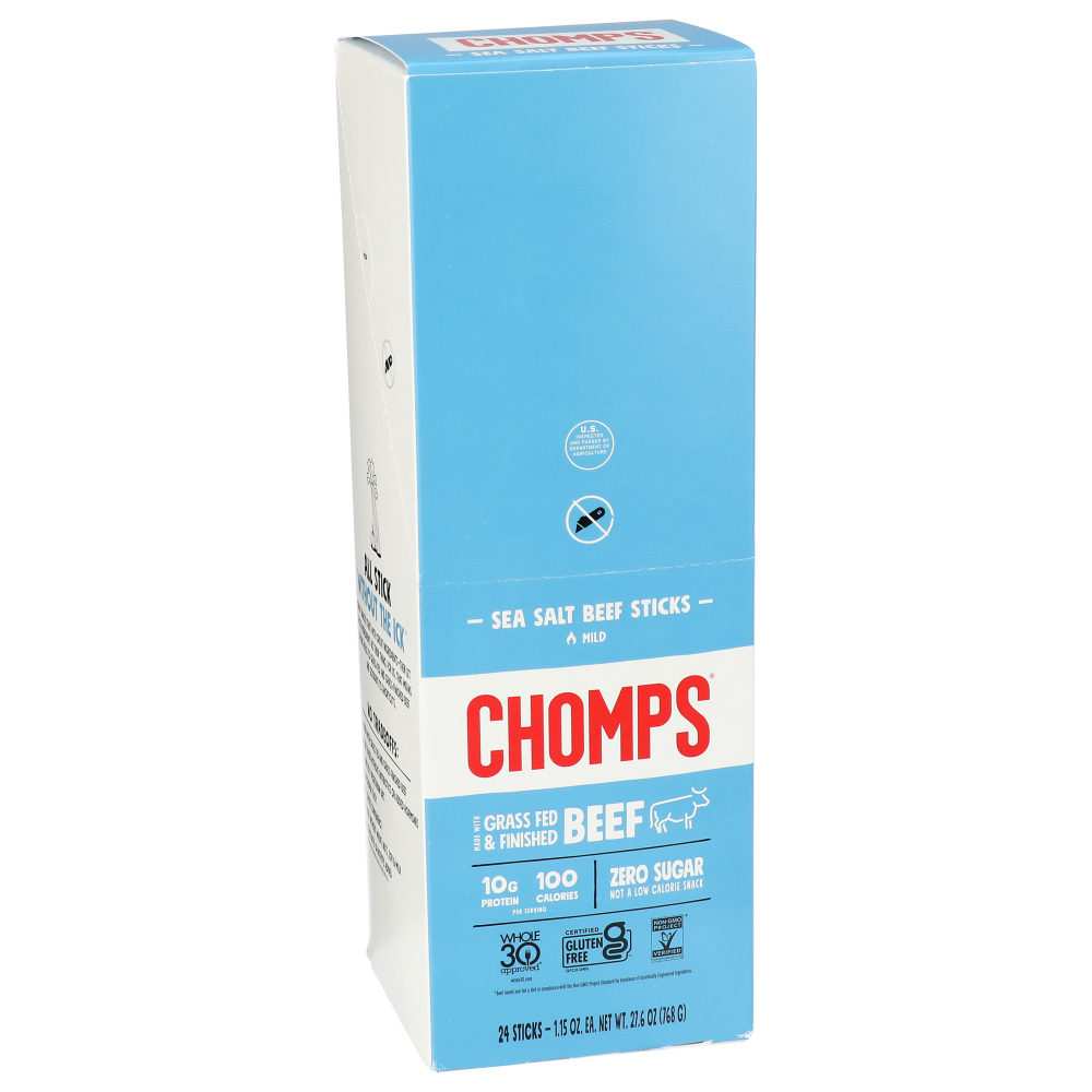 CHOMPS Snack Sticks, Sea Salt Beef, 1.15 Oz, Total Qty 24 MPN:CSB24