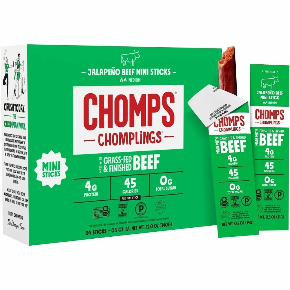 CHOMPS Chomplings Jalepeno Beef Jerky Sticks - 0.50 oz - 24 / Pack MPN:LCJ24