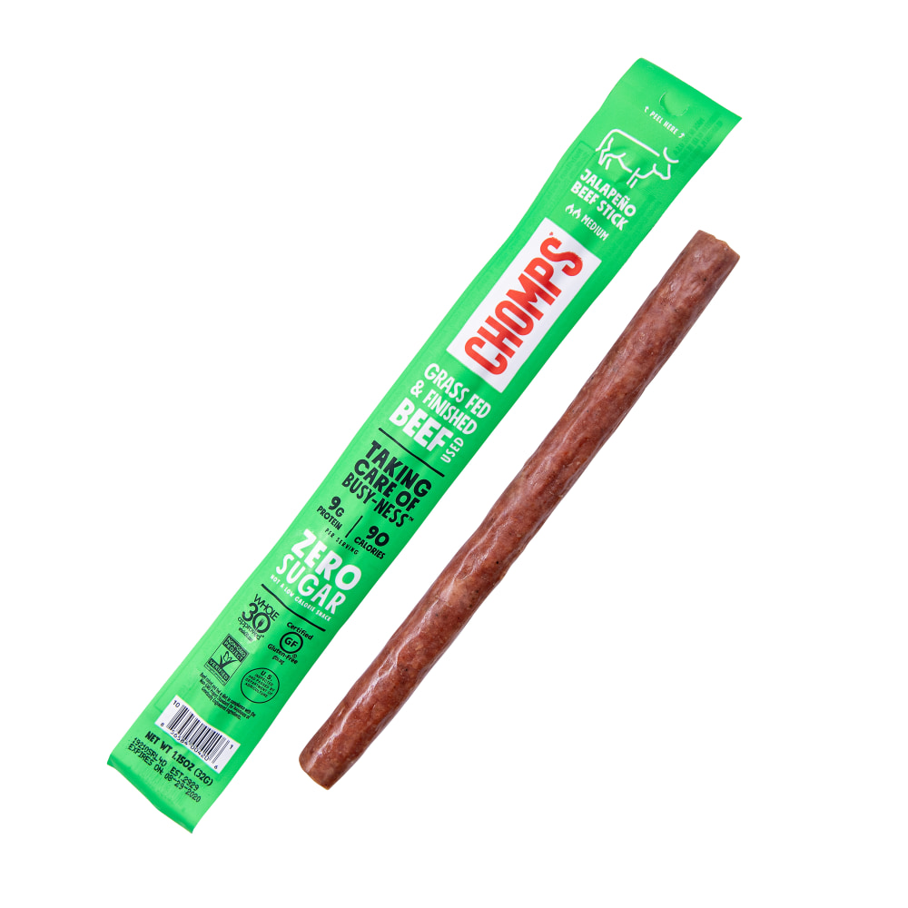 CHOMPS Beef Snack Sticks, Jalapeno, 1.15 Oz, Pack Of 24 Sticks MPN:ZHO00425