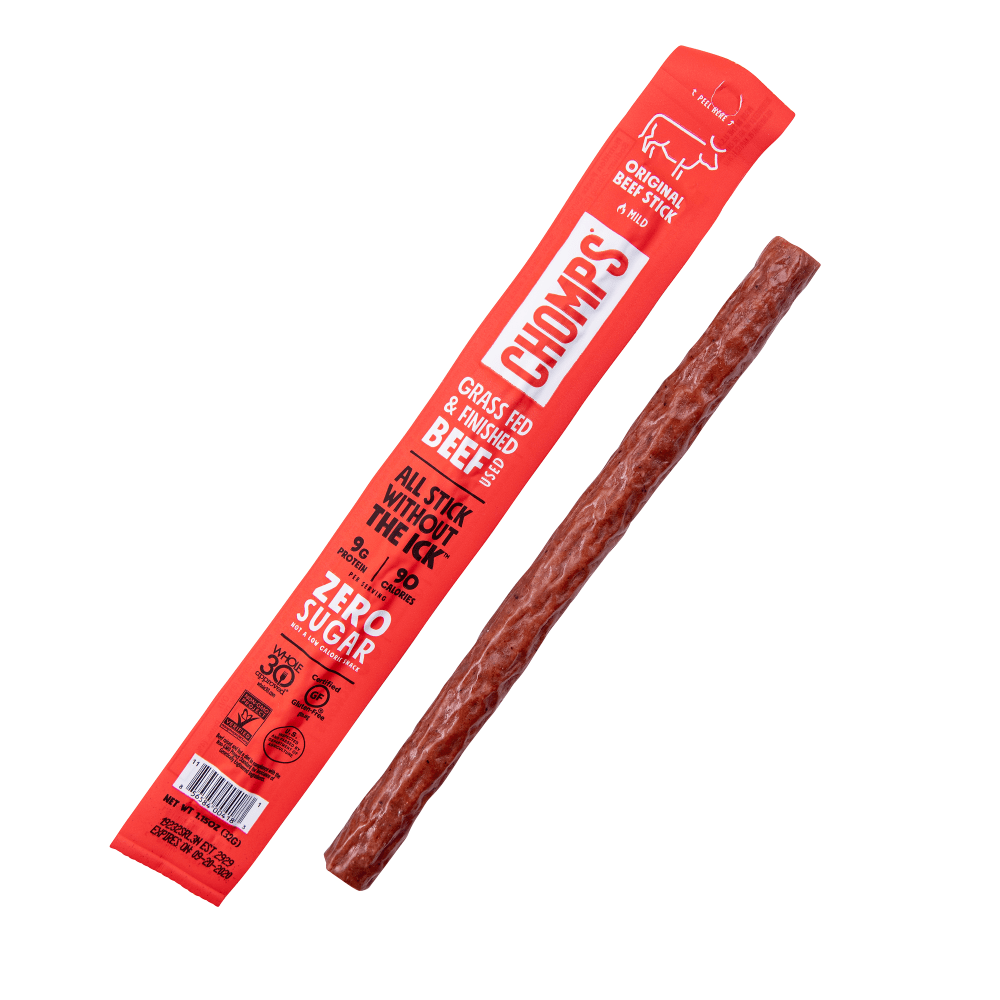 CHOMPS Beef Snack Sticks, Original Flavor, 1.15 Oz, Pack Of 24 Sticks MPN:ZHO00426