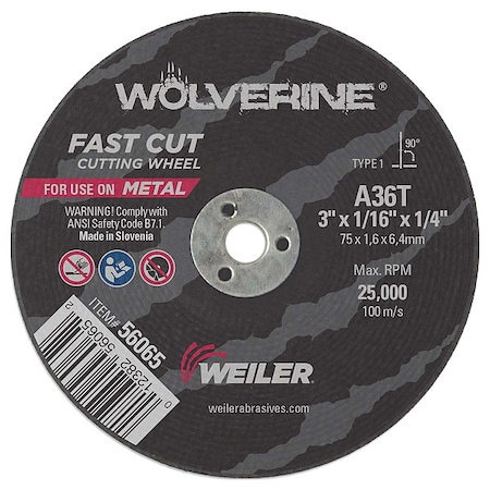 3 X 1/16 Wolv TY1 C-O Whl A36T 1/4 Ah MPN:56065