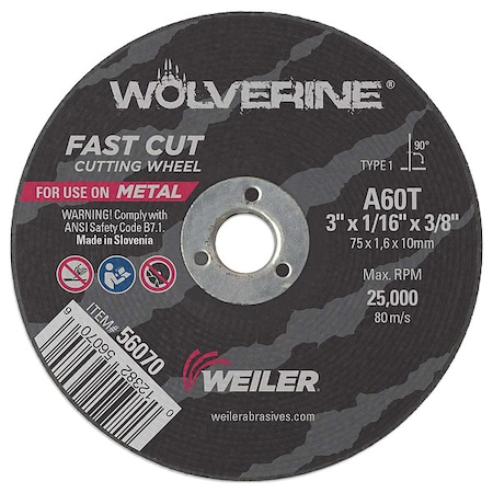 3 X 1/16 Wolv TY1 C-O Whl A60T 3/8 Ah MPN:56070