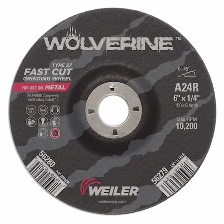 6 X 1/4 Wolv TY27 Grindwhl A24R 7/8 Ah MPN:56280