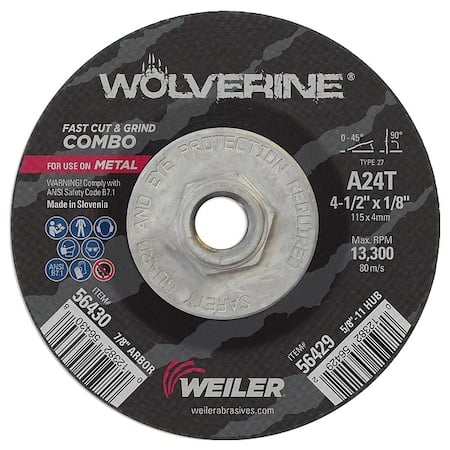 4-1/2 X 1/8 Wolv TY27 Cut Whl A24R 5/8-11 Unc MPN:56429