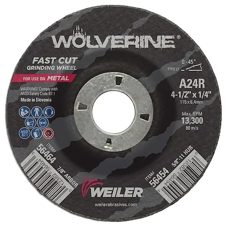 4-1/2 X 1/4 Wolv TY27 Grind Whl A24R 7/8 Ah MPN:56464