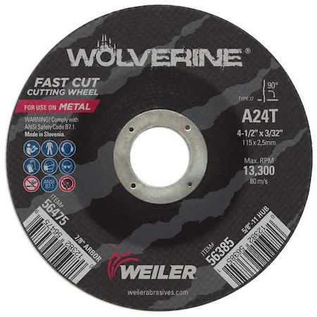 4-1/2 X 3/32 Wolv TY27 Cut Whl A24T 7/8 Ah MPN:56475