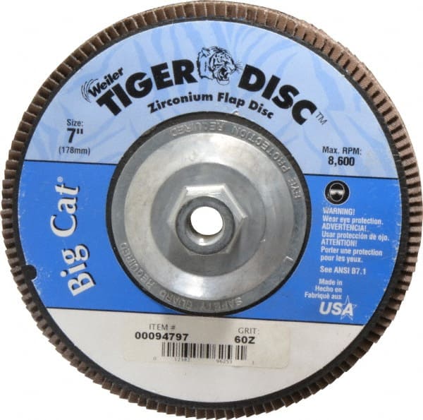 Flap Disc: 5/8-11 Hole, 60 Grit, Aluminum Oxide & Zirconia Alumina, Type 27 MPN:96253