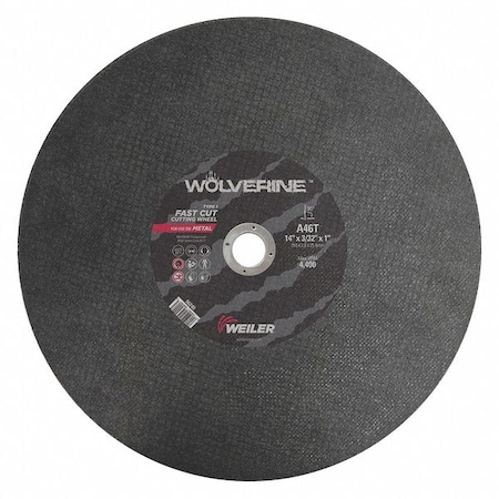 Abrasive Cut-Off Wheel, Type 1, 14 in Dia, 0.0938 in Thick, 1 in Arbor Hole Size, Aluminum Oxide MPN:56240
