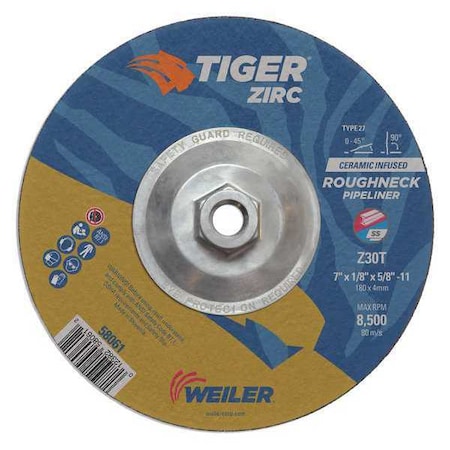 Combo Wheel, Type 27, 7 in Dia, 0.125 in Thick, 5/8 in-11 UNC Nut Arbor Hole Size, Zirconia Alumina MPN:58094