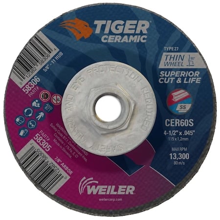 Type 27, 4-1/2 in Dia, 0.045 in Thick, Ceramic, 60 Grit MPN:58306