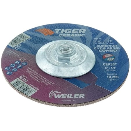 6 x 1/8 TIGER CERAMIC Type 27 Cut/Grind Combo Wheel CER30T 5/8-11 Nut MPN:58320