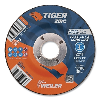 4-1/2 X 1/4 Tiger ZIRCTY27 Grind Whl  7/8 Ah MPN:58071