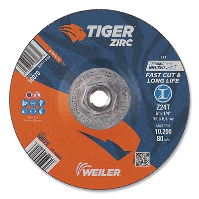 6 X 1/4 Tiger Zirc T27 Grind Wheel Z24T 5/8-11 MPN:58078