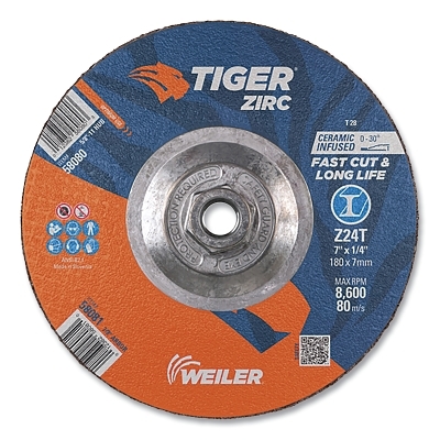7 X 1/4 Tiger Zirc T28 Grind Wheel Z24T 5/8-11 MPN:58080