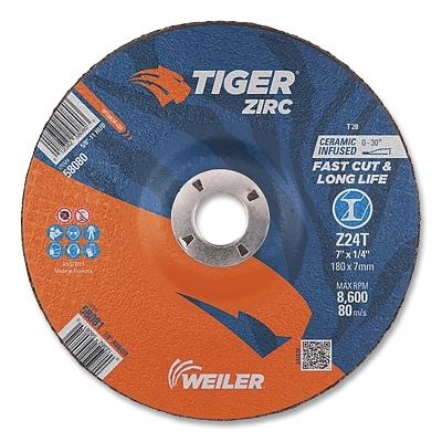 7 X 1/4 Tiger Zirc T28 Grind Wheel Z24T 7/8 Ah MPN:58081