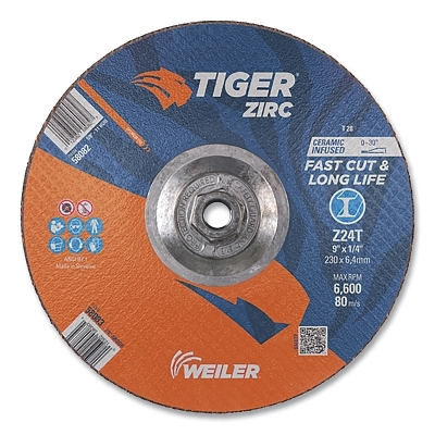 9 X 1/4 Tiger Zirc T28 Grind Wheel Z24T 5/8-11 MPN:58082