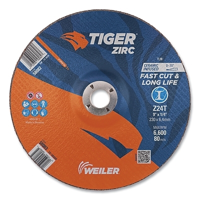 9 X 1/4 Tiger Zirc T28 Grind Wheel Z24T 7/8 Ah MPN:58083