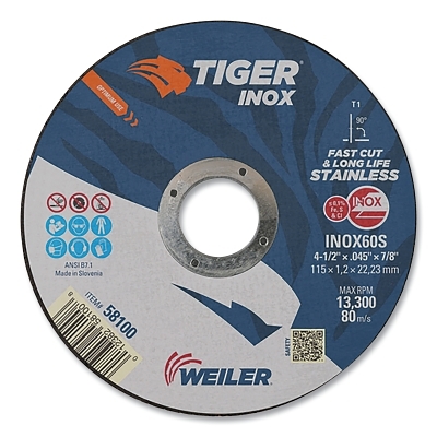 4-1/2 X 045 Tiger Inox TY1 C-O Whl  7/8 Ah MPN:58100