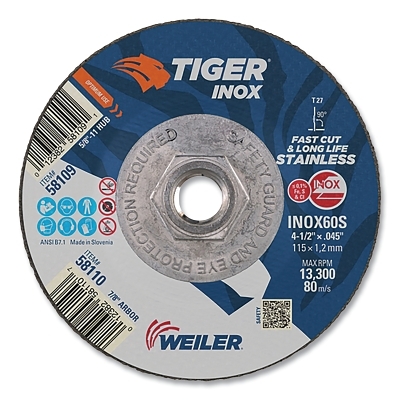 4.5 X .045 Tiger Inox T27 Cut Wheel 60S 5/8-11 MPN:58109