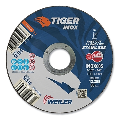 4-1/2 X 045 Tiger Inox TY27 C-O Whl  7/8 Ah MPN:58110