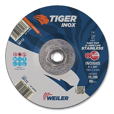 6 X .045 Tiger Inox T27CUTTING Wheel 60S 5/8-11 MPN:58113