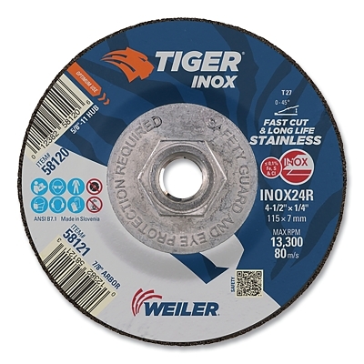 4-1/2 X 1/4 Tiger INOXTY27 Grind Whl  5/8-11 MPN:58120