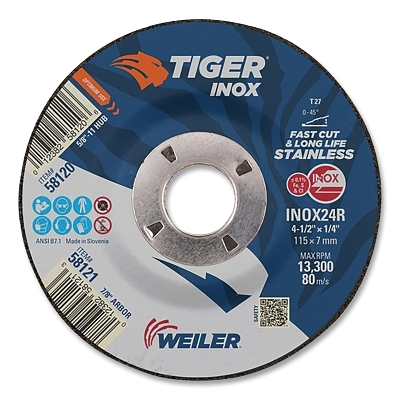 4-1/2 X 1/4 Tiger INOXTY27 Grind Whl  7/8 Ah MPN:58121