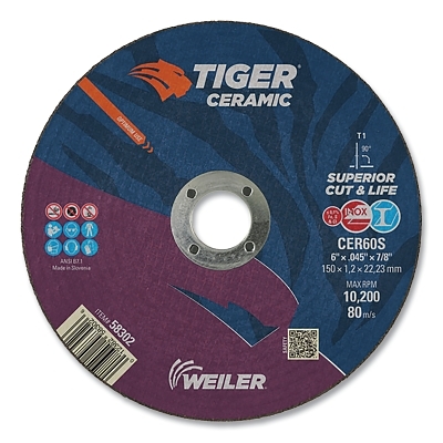 6 X .045 Tiger Ceramic T1 Cutting CER60S 7/8 Ah MPN:58302