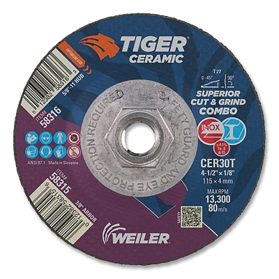 4.5 X 1/8 Tiger CERAMICT27 Combo CER30T 5/8-11 MPN:58316