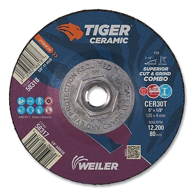 5 X 1/8 Tiger Ceramic T27 Combo CER30T 5/8-11 MPN:58318