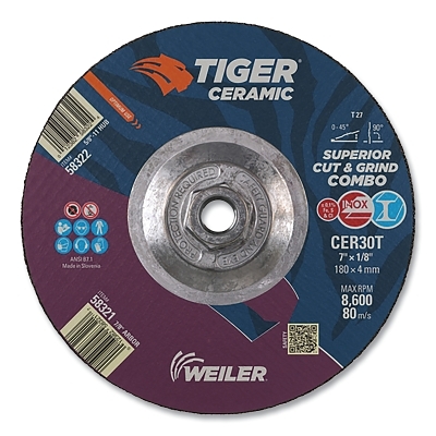 7 X 1/8 Tiger Ceramic T27 Combo CER30T 5/8-11 MPN:58322