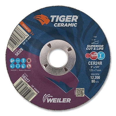 5 X 1/4 Tiger Ceramic T27 Grinding CER24R 7/8 Ah MPN:58327