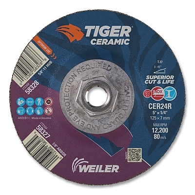 5 X 1/4 Tiger Ceramic T27 Grinding CER24R 5/8-11 MPN:58328