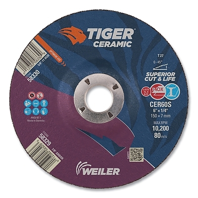 6 X 1/4 Tiger Ceramic T27 Grinding CER24R 7/8 Ah MPN:58329