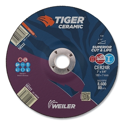 7 X 1/4 Tiger Ceramic T27 Grinding CER24R 7/8 Ah MPN:58331