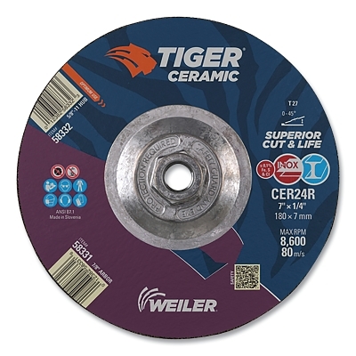 7 X 1/4 Tiger Ceramic T27 Grinding CER24R 5/8-11 MPN:58332